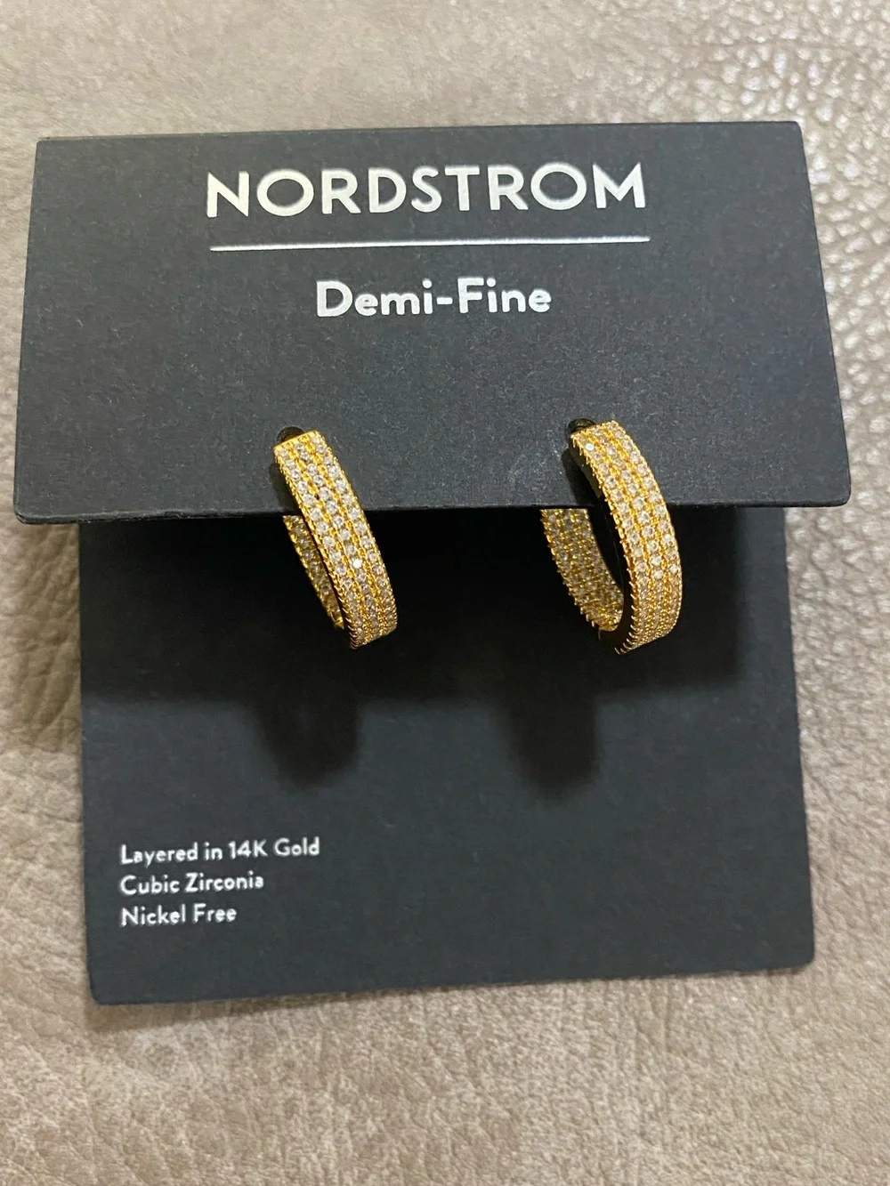 Nordstrom Demi Fine Pavé Huggie Hoops Gold Cubic Zirconia NWT